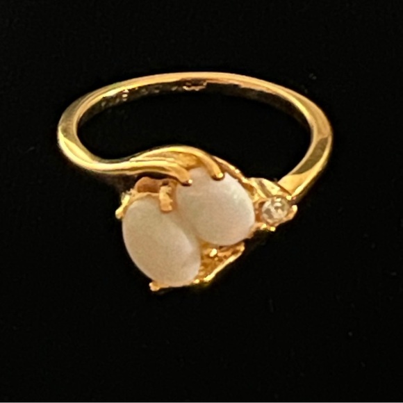 18k Gold Plated Double Opal Ring Great Gift small Stones Size 4.75 - Picture 4 of 11
